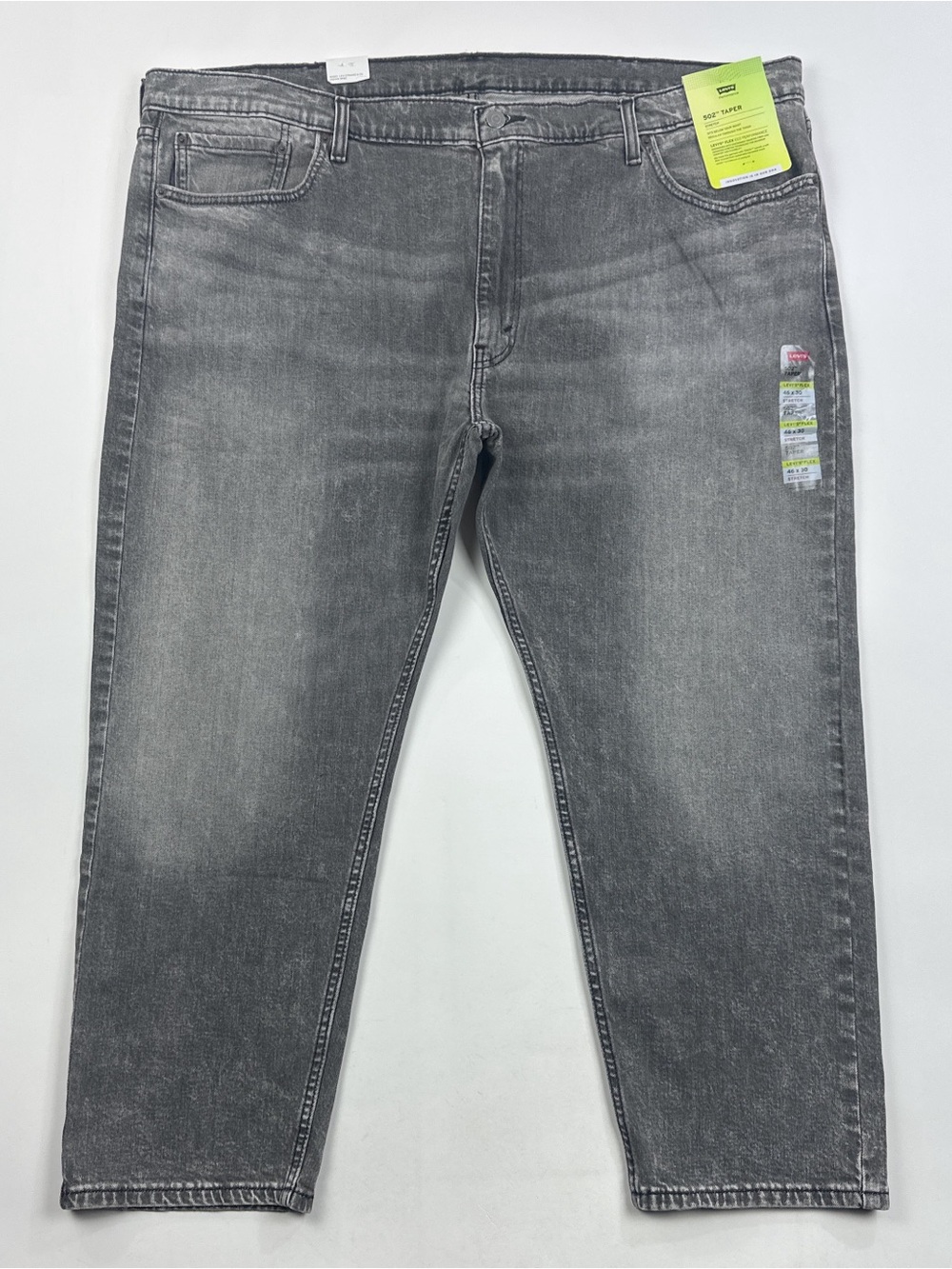 Levis 502 Taper Flex Eco Mens 46x30 Black Charcoal Jeans Stretch Denim 596840072